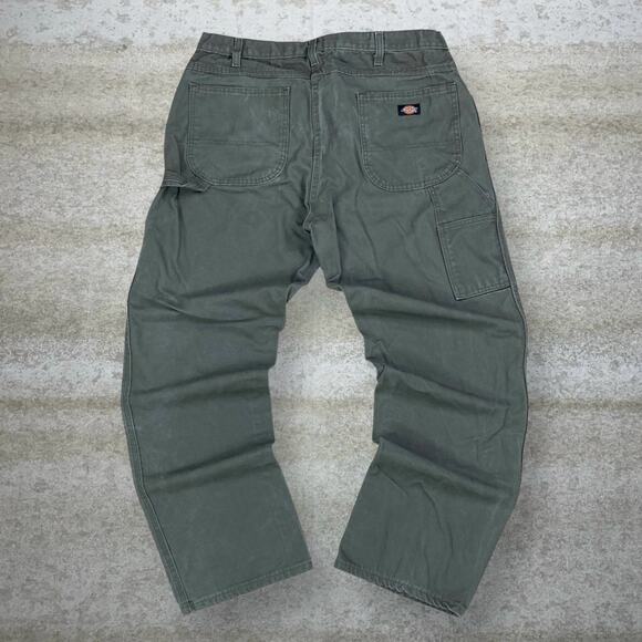 Vintage Dickies Carpenter Pants Olive Green Canvas Baggy Wide Leg Fit 90s - Picture 1 of 8